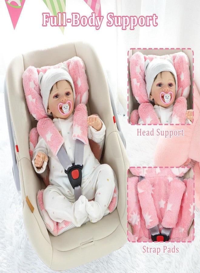 DAYEEBALL Infant Car Seat Insert Cushion, Baby Car Seat Head Body Support with 2 Extra Strap Paddings, Newborn Car Seat Insert for Baby Girls & Boys, Premature Carseat Cushion, Pink Moon and Star - Image 2